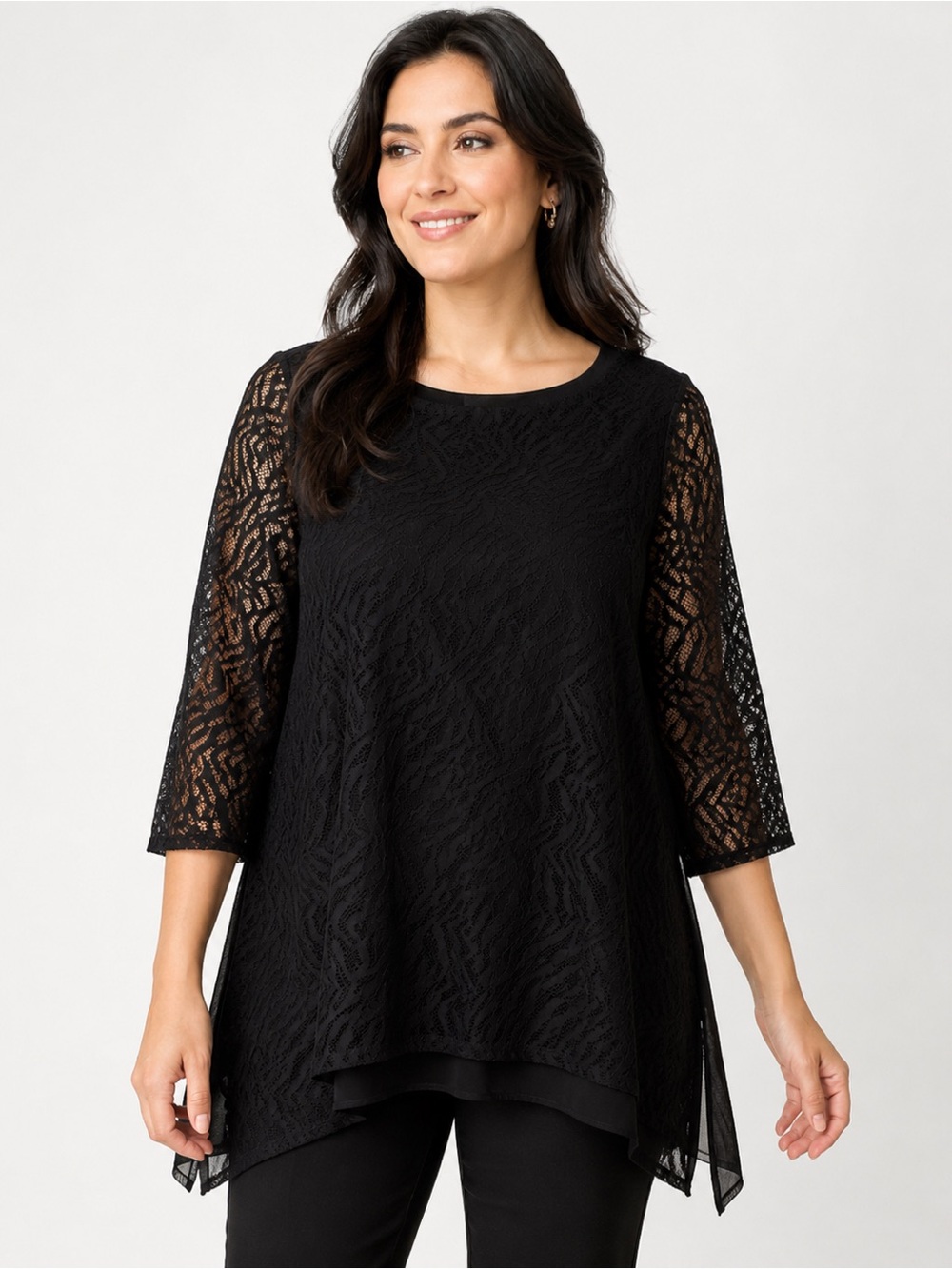Chico's Size 1 Lace Shirt Black Sheer Blouse Whimsygoth Romance Chico Medium Top